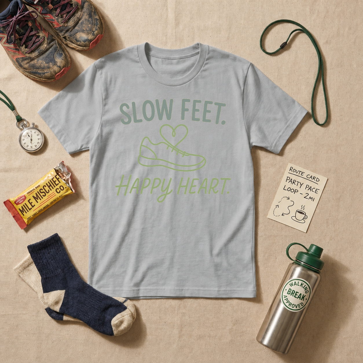 Slow Feet Happy Heart T-Shirt - Sport Grey
