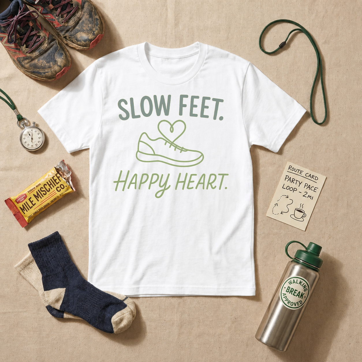 Slow Feet Happy Heart T-Shirt - Light Blue